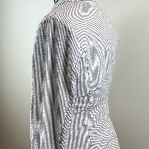 Cream & Gray Striped Seer Sucker Jacket Customized with Black/Red Embellishment - Picture 9 of 9